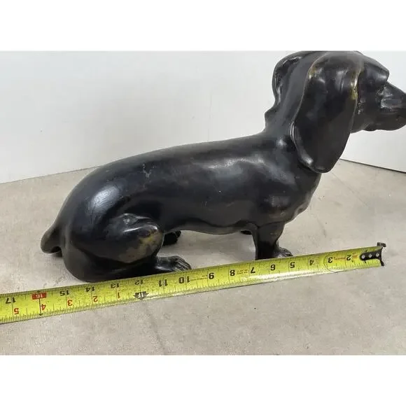 Dachshund Dog Sculpture Brass Metal Patina Life Size 16L 10H Seated Position